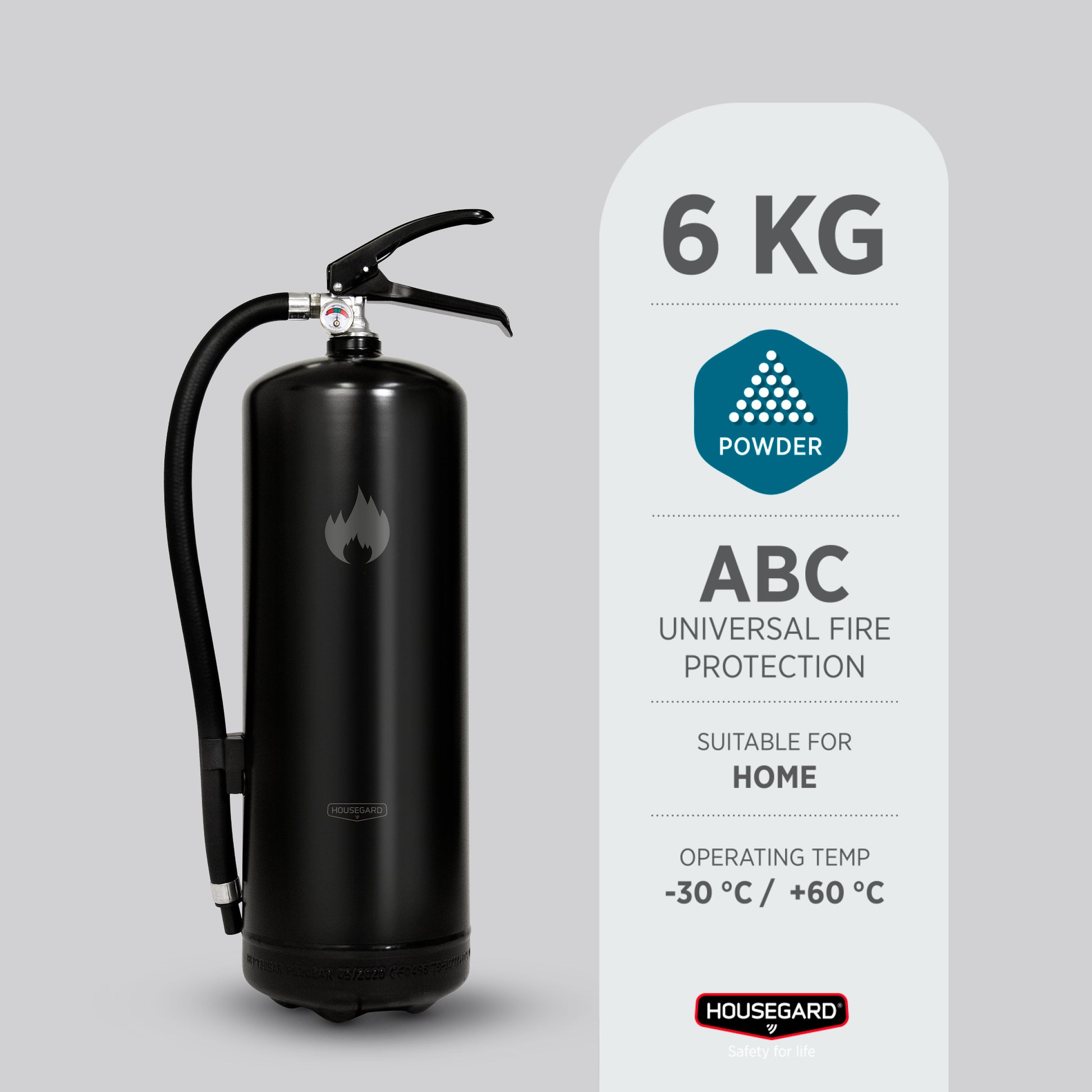 Svart pulversläckare 6kg från Housegard-ABC 