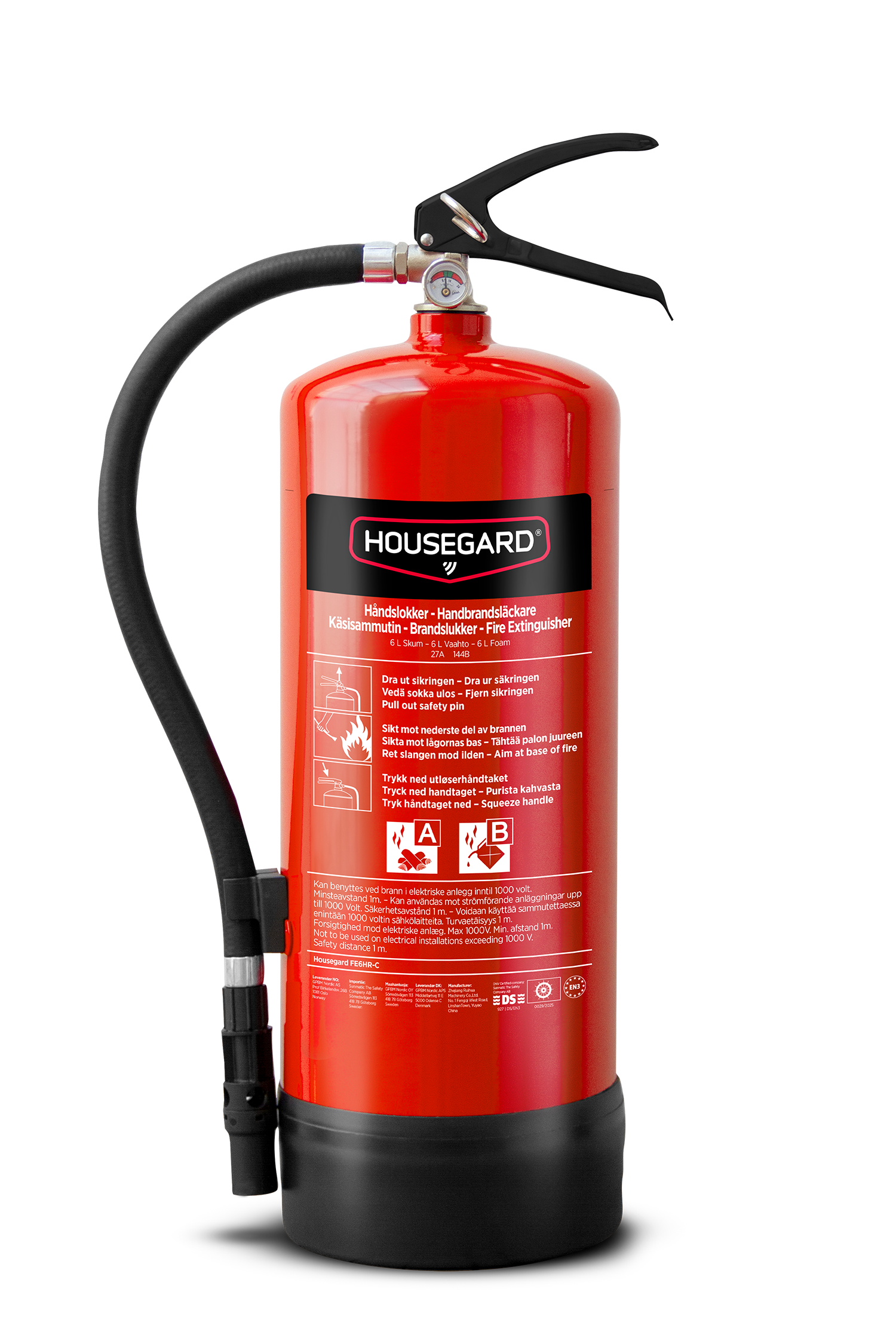 Housegard 6 liters PFAS-fri skumsläckare modell FE6HR-C – frilagd produktbild