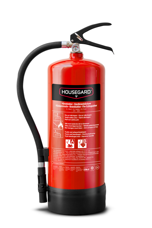 Housegard 6 liters PFAS-fri skumsläckare modell FE6HR-C – frilagd produktbild