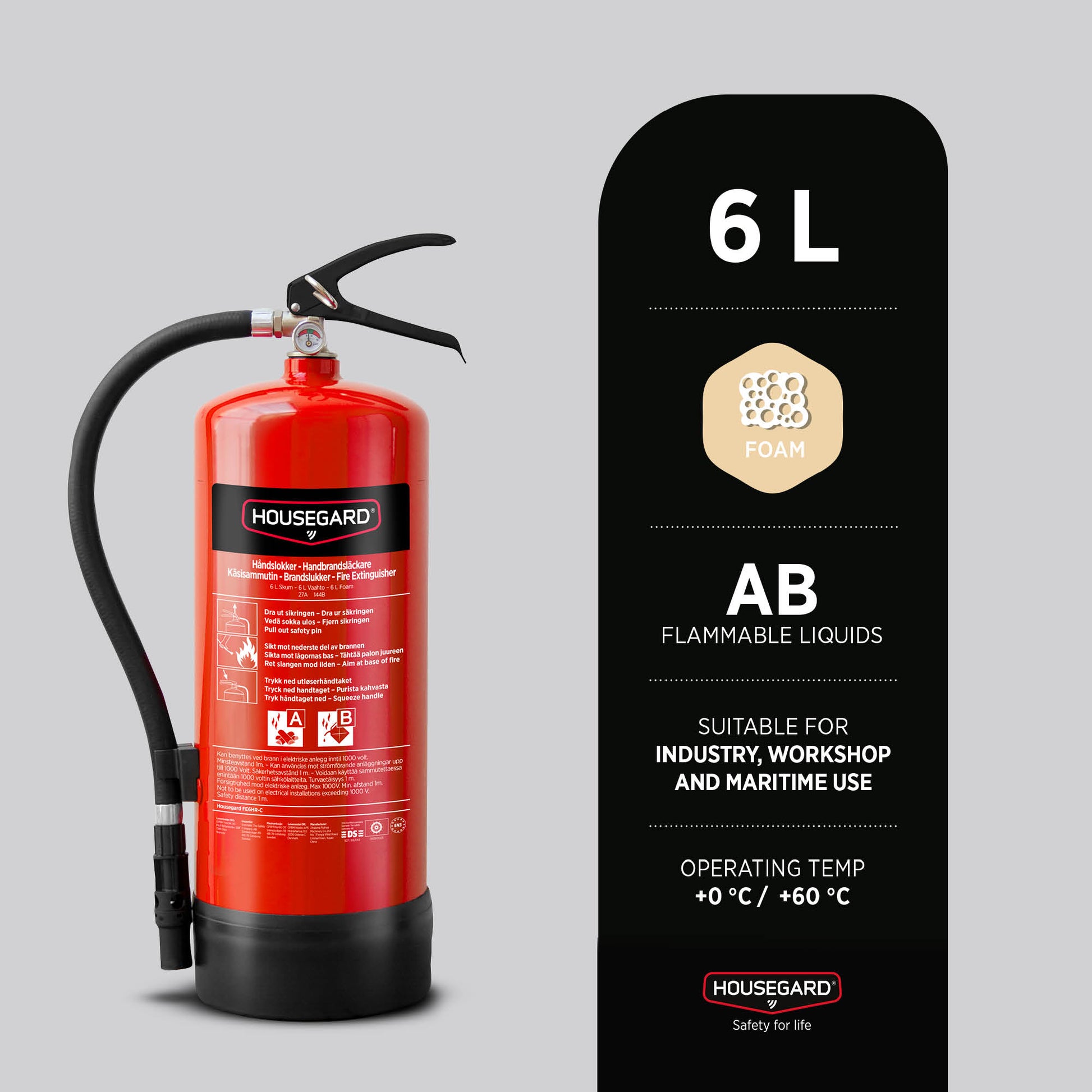 Housegard 6 liters PFAS-fri skumsläckare modell FE6HR-C